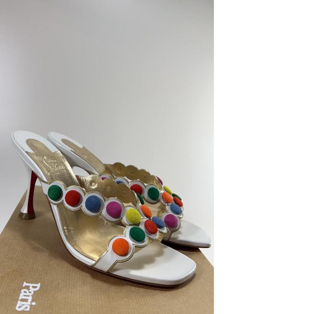 Smarta 85mm Emily in Paris Pom pom cruise White Heel Sandals E100
